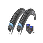 Schwalbe Marathon Plus MTB Reflex Puncture Protection Tyres 27.5 x 2.10 + Schwalbe Tubes Road Bike Valve Set of 2