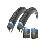 Set: 2 x Schwalbe Marathon Plus MTB Reflex Puncture Protection Tyres 29 x 2.25 + Schwalbe Tubes Schrader standard Valve